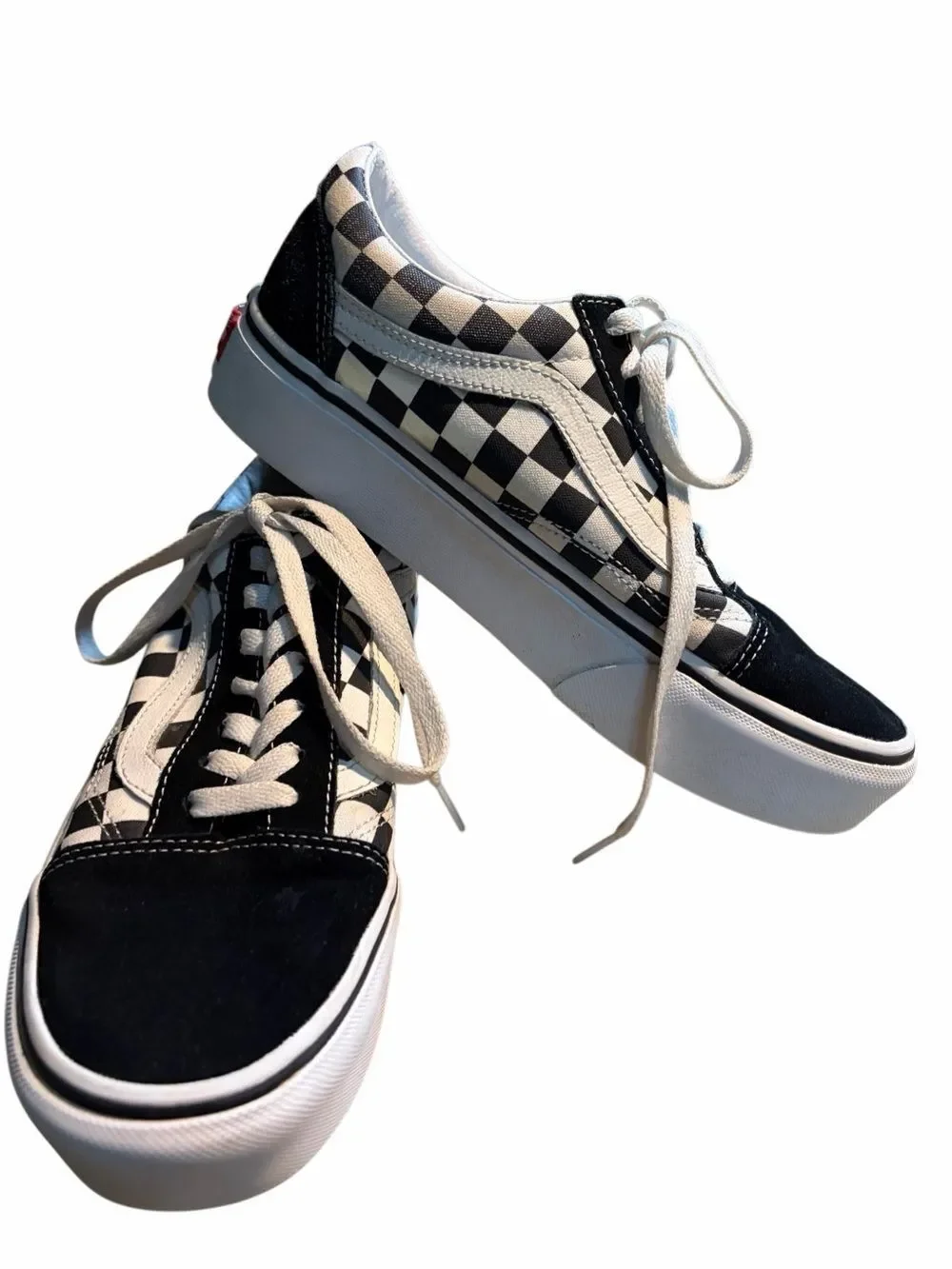 Vans Old Skool sneakers, black/white checkerboard on canvas, black suede